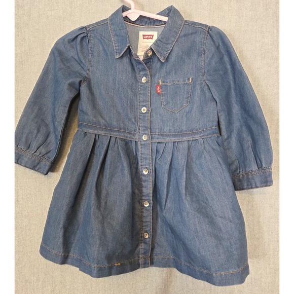 Levi's Other - Levi's Denim Dress 12 Months Girls Blue Jean Button Pocket Western Red‎ Tab Logo